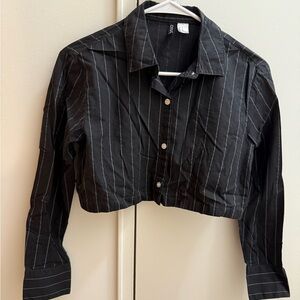 H&M Black and White Striped Crop Shirt